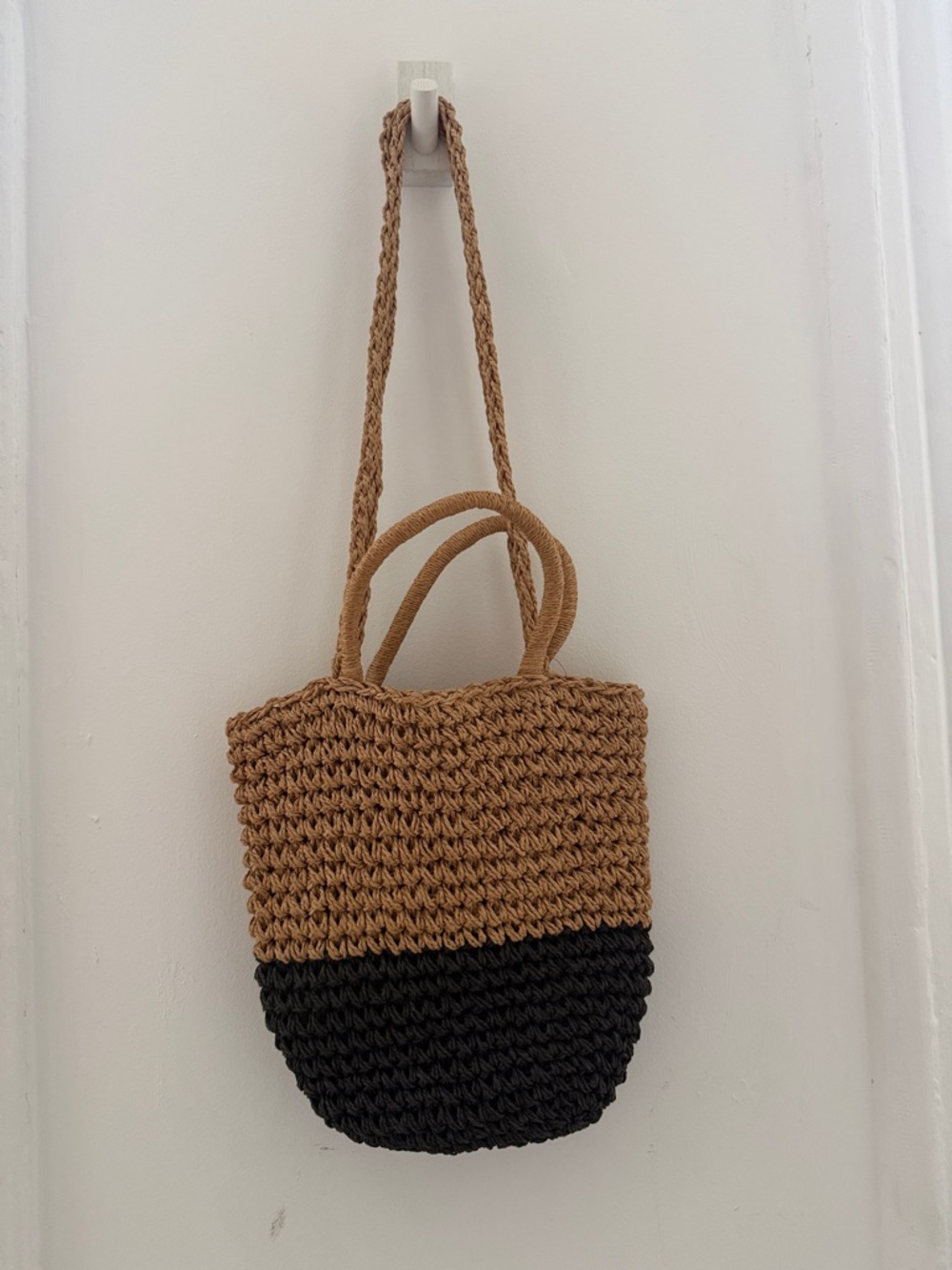 Two-Tone Brown & Black Woven Tote Bag
